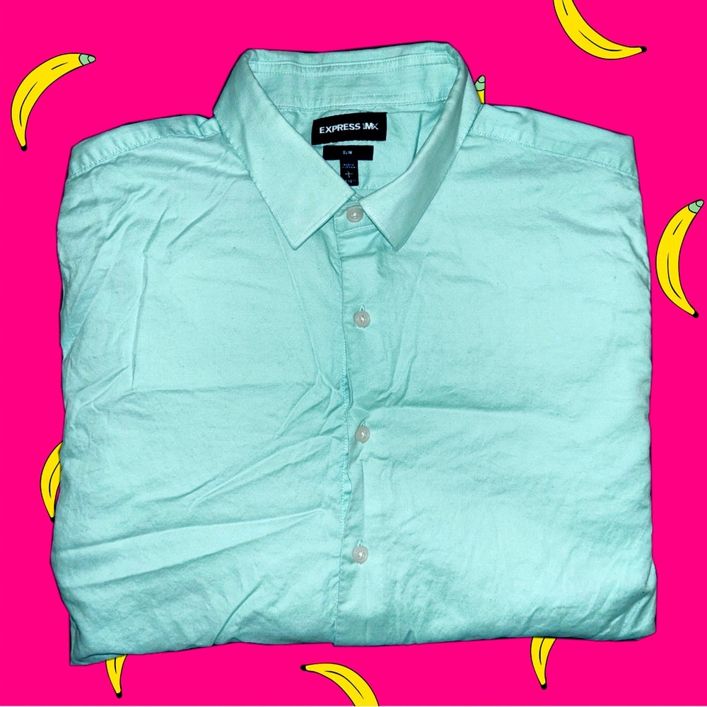 Express Slim Light Turquoise Dress Shirt - Large